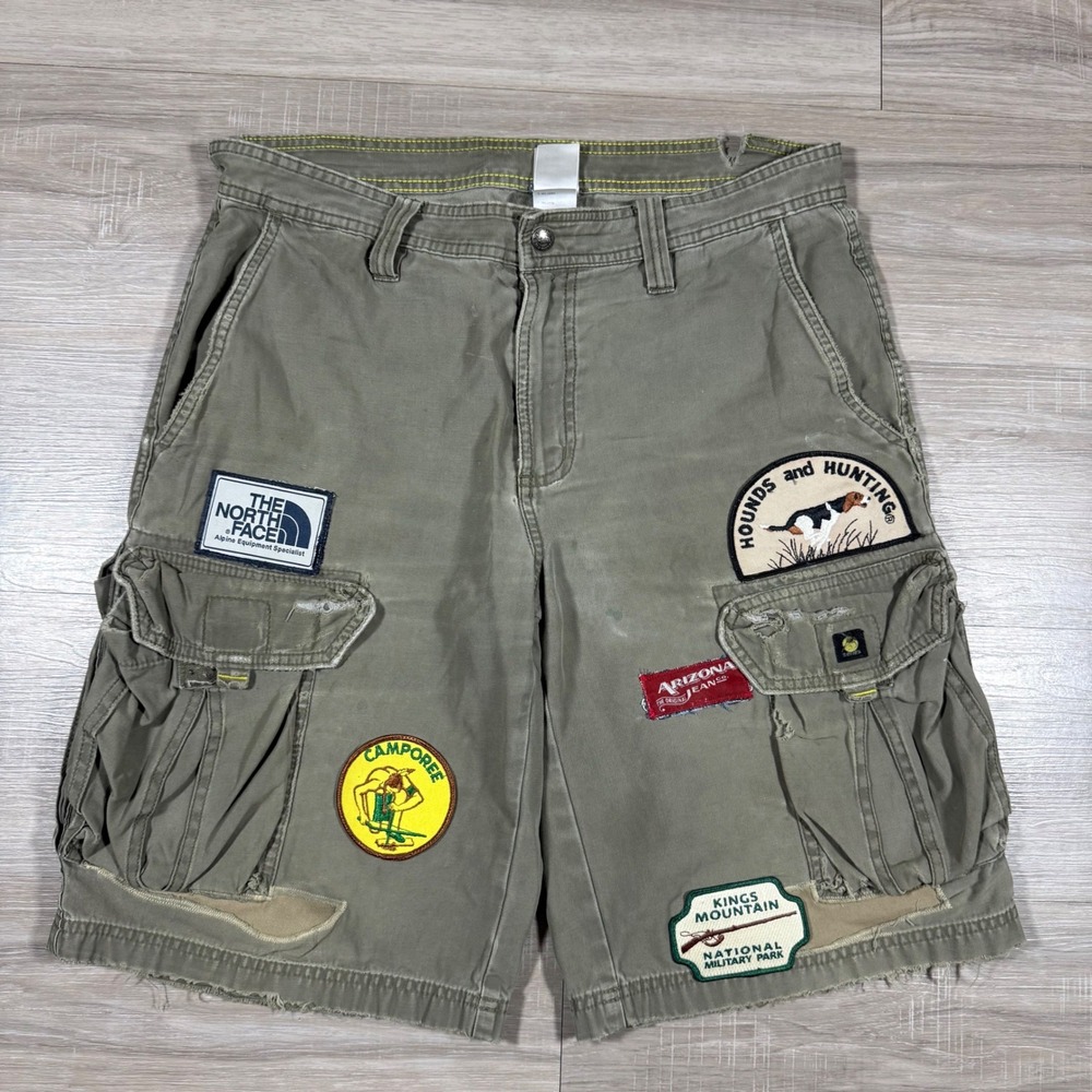 The North Face Rare Cargo Shorts All Over Patches Distressed Heavy Hunting SZ 32